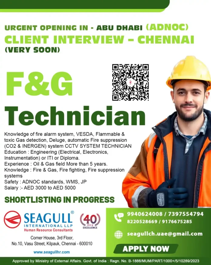 F&G Technician job opportunity at ADNOC in Abu Dhabi