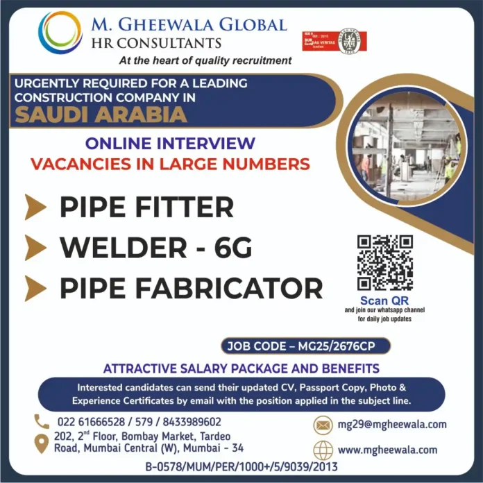 M. GHEEWALA Global HR Consultants Job Recruitment for Saudi Arabia