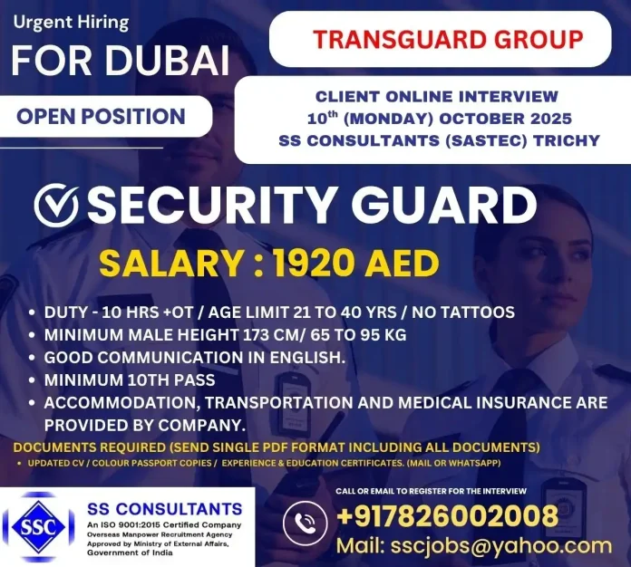 Security Guard Job Opportunity in Dubai with Transguard Group