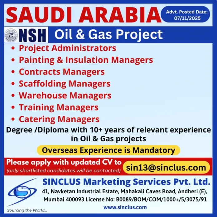 NSH Oil & Gas Project Saudi Arabia Manager Jobs