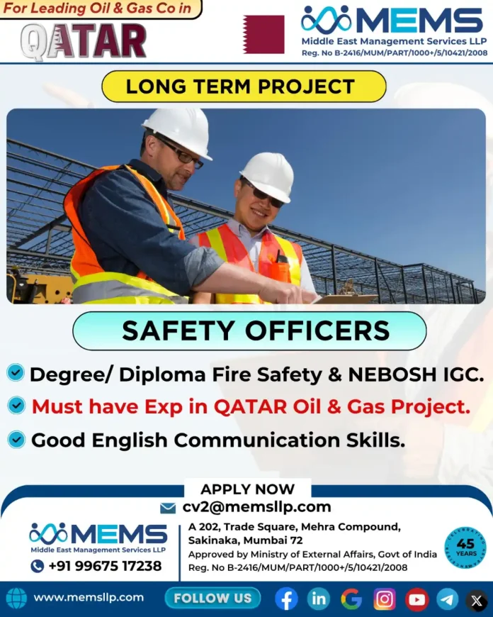 Safety Officer Career Opportunity in Qatar Oil and Gas Industry