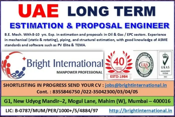 Estimation Proposal Engineer Job Opportunity in UAE Oil Gas Sector