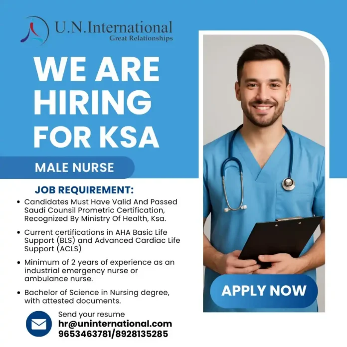 Male Nurse Career Opportunity in Saudi Arabia with U.N. International