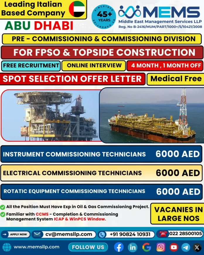 Commissioning Technicians working on FPSO oil and gas project in Abu Dhabi