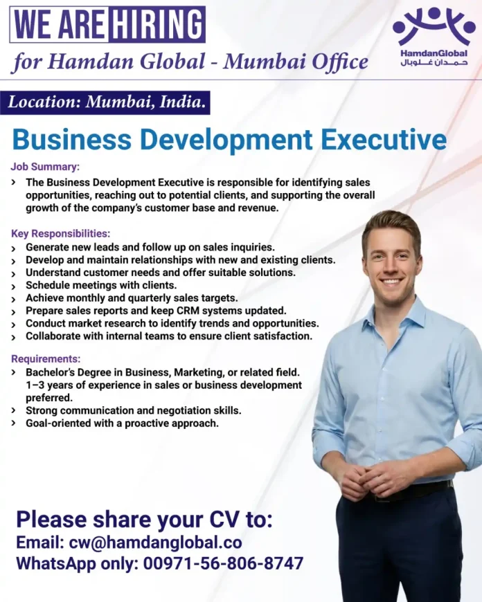 Business Development Executive position at Hamdan Global Mumbai office