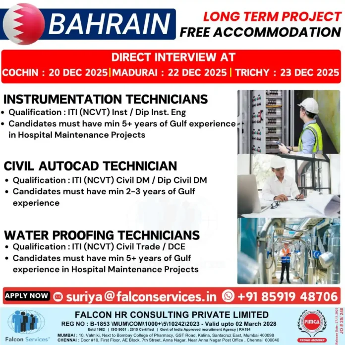 Bahrain Job Recruitment Drive Falcon HR Consulting Technicians