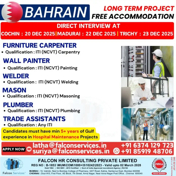 Hospital Maintenance Jobs in Bahrain Recruitment by Falcon Services