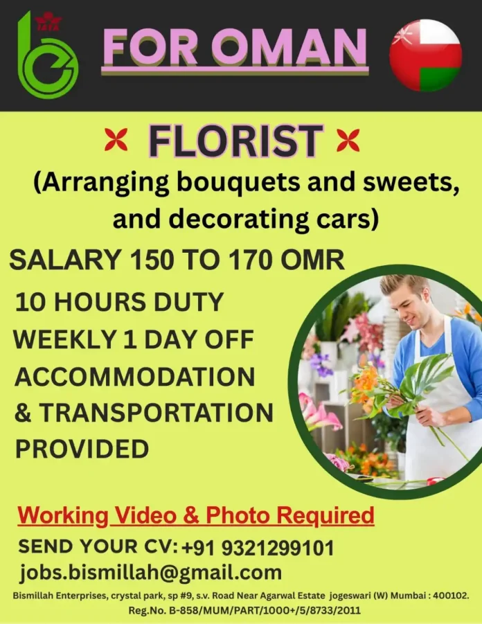 Florist arranging bouquets and decorating cars for events in Oman