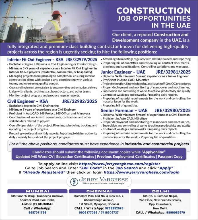Construction Career Opportunities in the Middle East