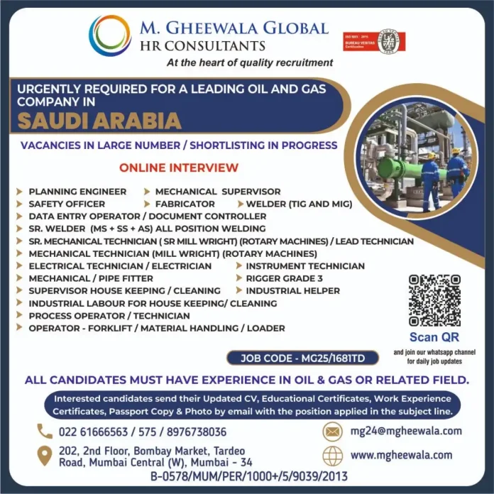 Oil and Gas Jobs Recruitment in Saudi Arabia by M Gheewala Global HR Consultants