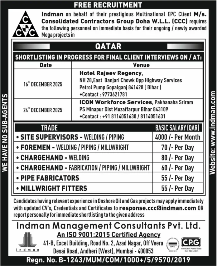 CCC Qatar Recruitment for Oil and Gas Professionals