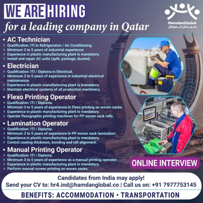 Industrial job openings in Qatar for technicians and operators