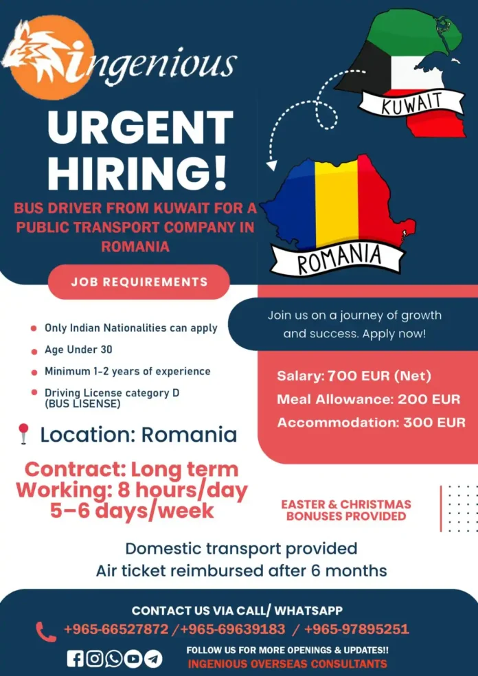 Indian Bus Driver Job Opportunity in Romania from Kuwait