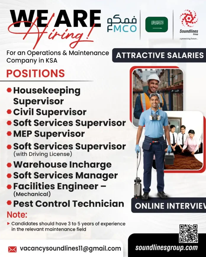 FMCO Operations and Maintenance Jobs in Saudi Arabia - Soundlines Group Recruitment