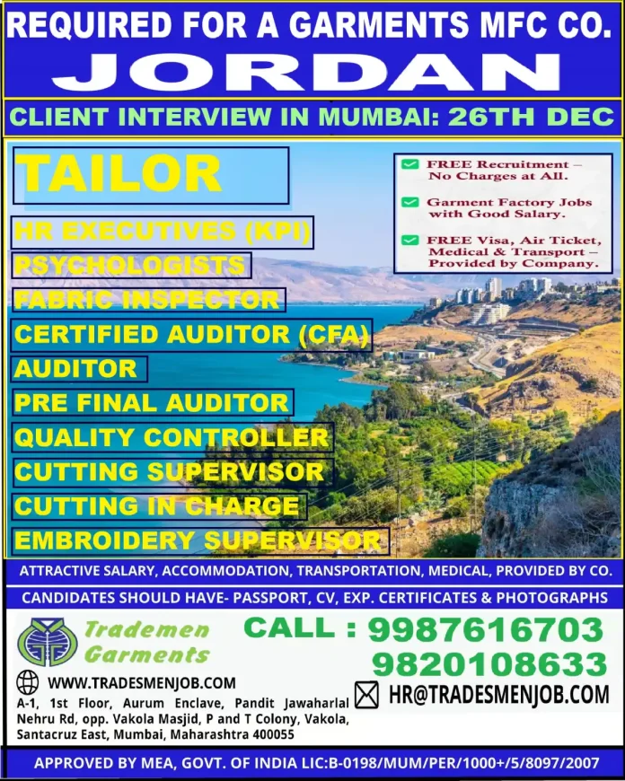 Garment factory workers in Jordan manufacturing unit - job opportunity