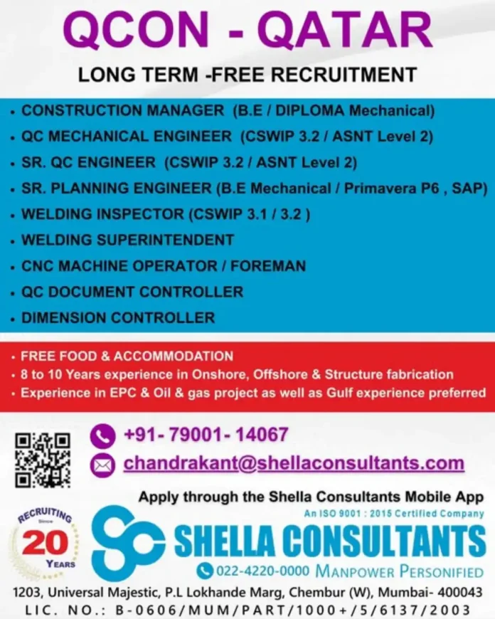 Shella Consultants Recruitment for Qatar Construction Projects