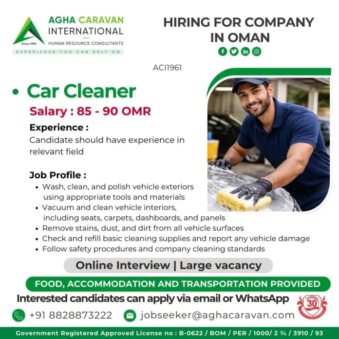 Car Cleaner Job in Oman with Agha Caravan International Recruitment