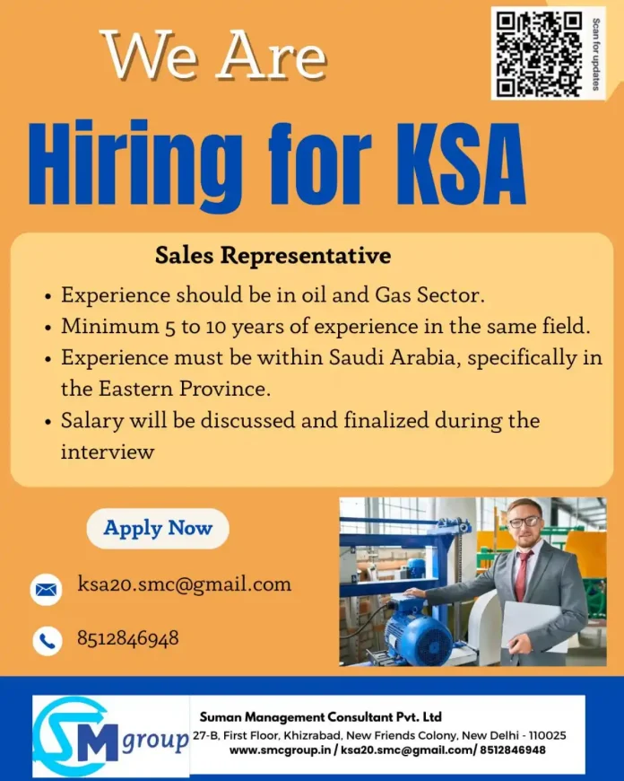 Sales Representative job opportunity in Saudi Arabia's oil and gas industry