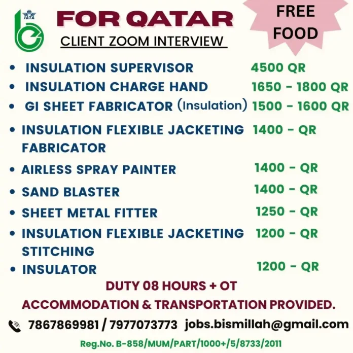 Job vacancies in Qatar for insulation and fabrication professionals