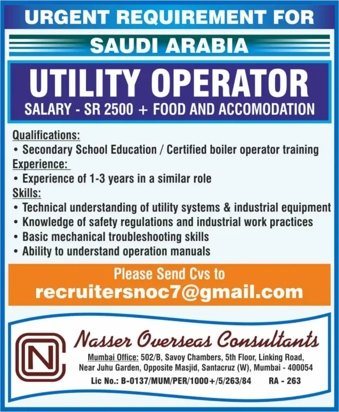 Utility Operator working on industrial boiler system in Saudi Arabia
