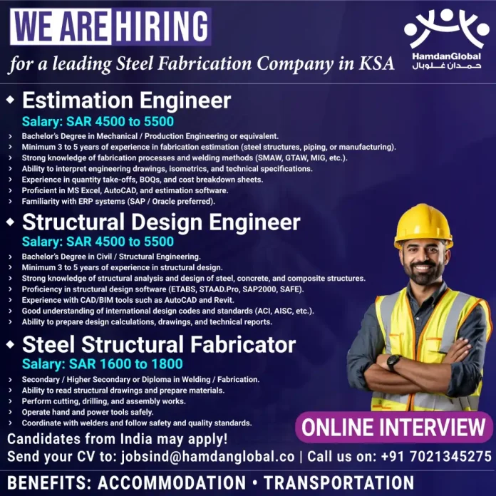 Steel Fabrication Company Jobs in KSA - HamdanGlobal Hiring