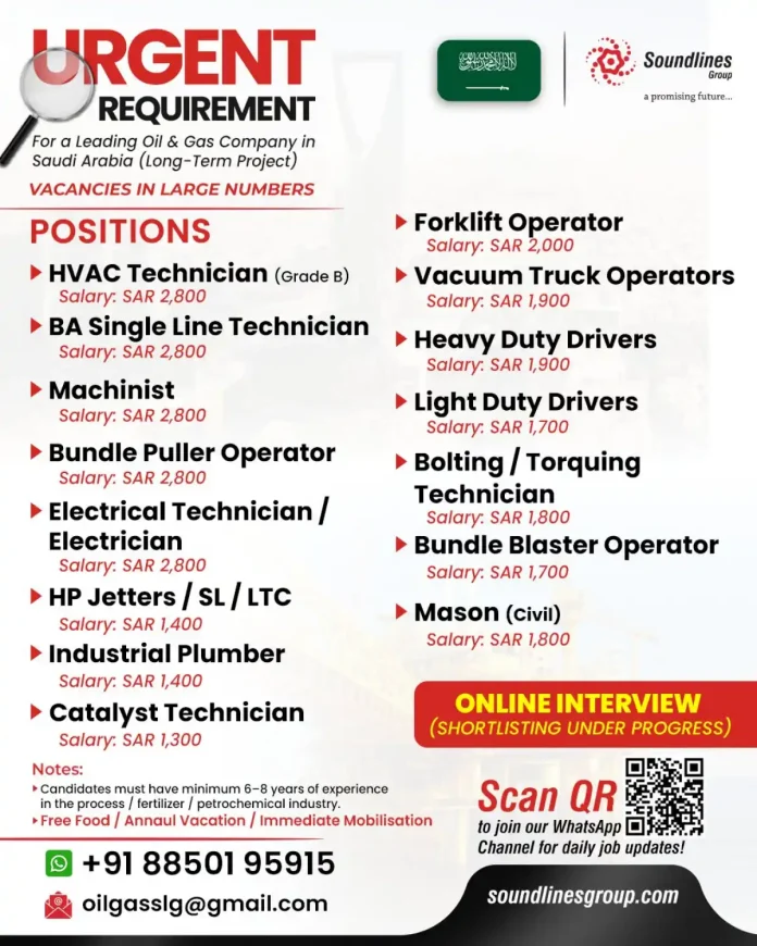 Leading Oil and Gas Company in Saudi Arabia Hiring Multiple Positions