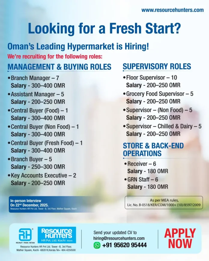 Oman hypermarket job recruitment December 2025