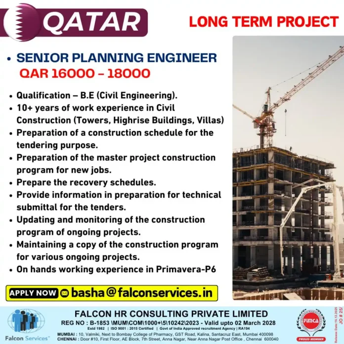 Senior Planning Engineer Construction Job Opportunity in Qatar