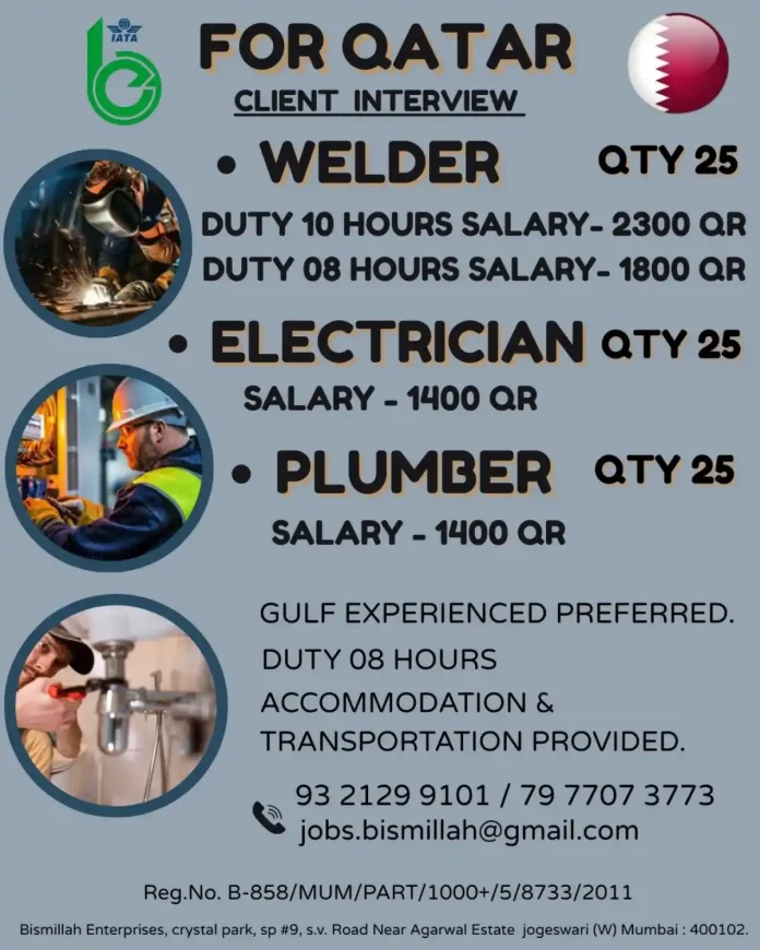 Client Interview for Qatar Jobs - Welder, Electrician, Plumber Vacancies