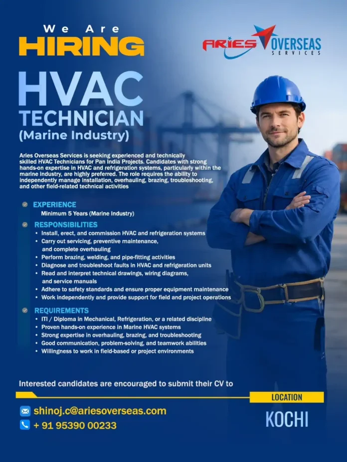 HVAC Technician working on marine industry air conditioning system