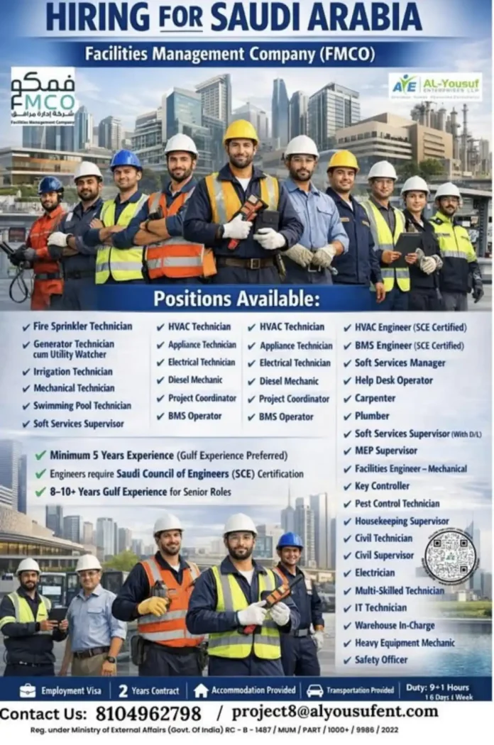Facilities Management Company FMCO Saudi Arabia Job Hiring