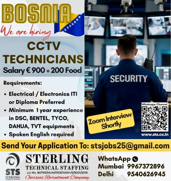 CCTV Technician installing security camera system for job in Bosnia