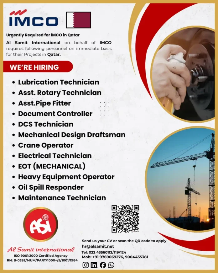 IMCO Qatar Jobs Recruitment by Al Samit International