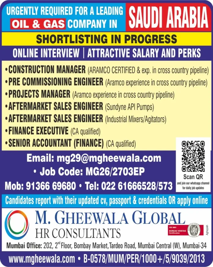 Leading Saudi Arabia Oil and Gas Company Job Recruitment for Aramco Projects