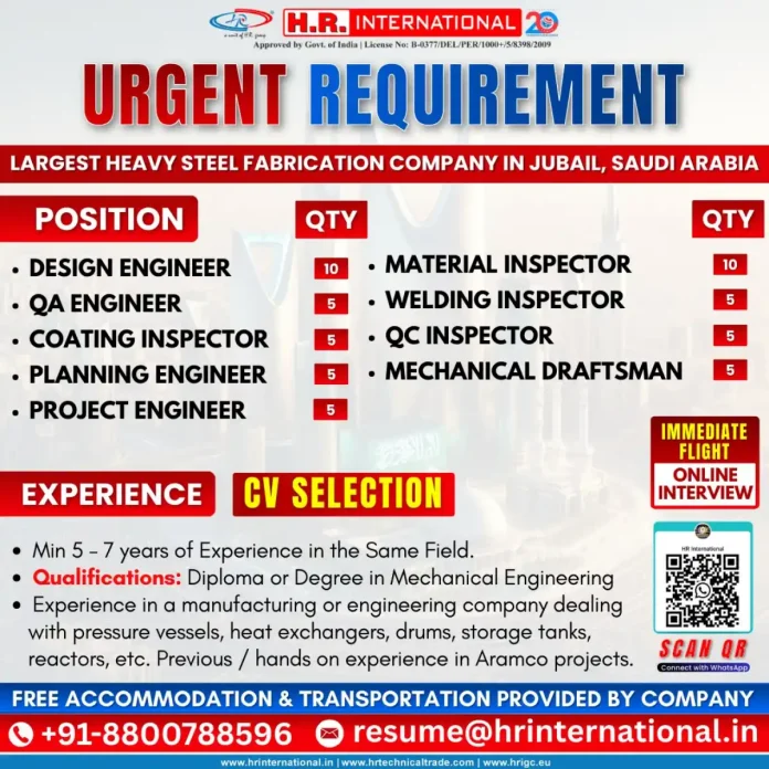 Heavy Steel Fabrication Jobs in Jubail Saudi Arabia Recruitment 2023