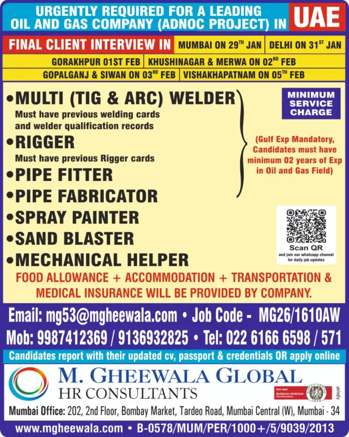 ADNOC Project UAE Recruitment Drive by M Gheewala Global HR Consultants