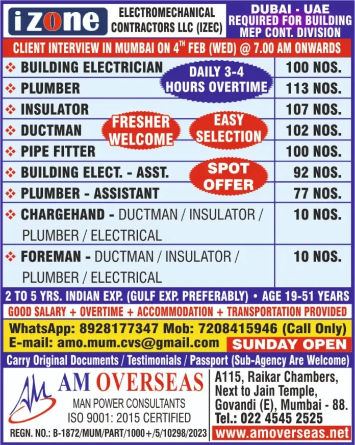 Recruitment for Electromechanical Jobs in Dubai