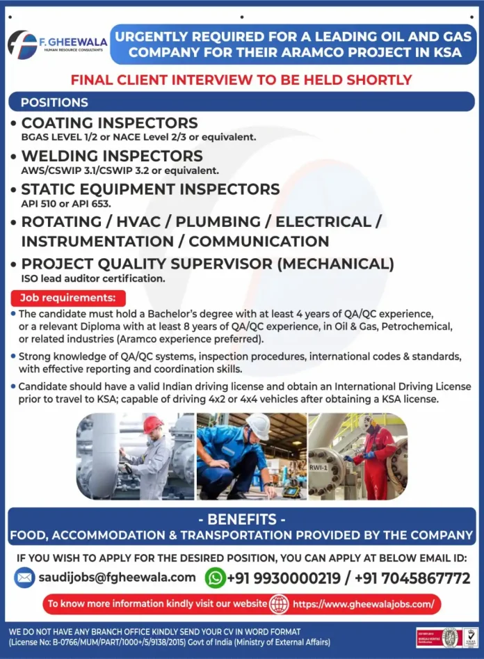 Aramco Project Job Opportunities in Saudi Arabia