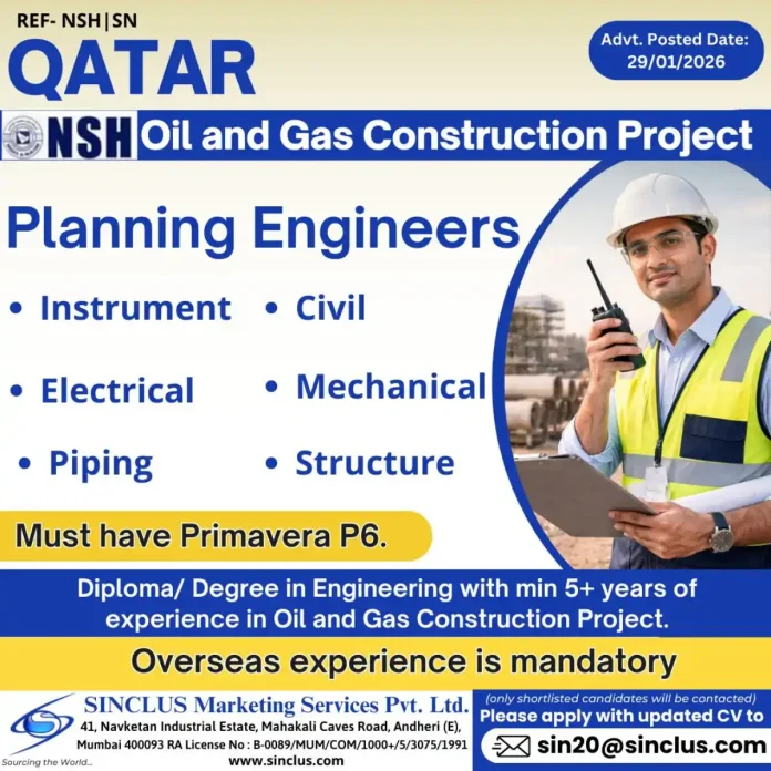 Planning Engineers for Oil and Gas Construction Project in Qatar