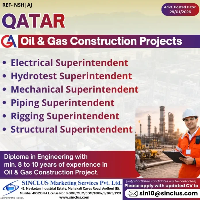 Oil and Gas Construction Superintendent Jobs in Qatar - Multiple Positions Available