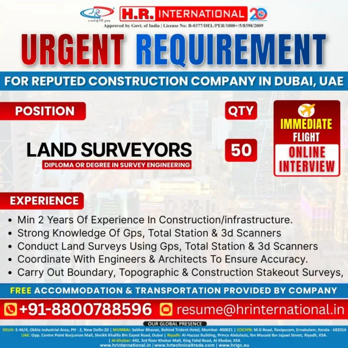 Land Surveyor using Total Station equipment at a construction site in Dubai