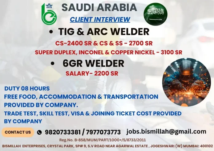 TIG and ARC Welder working on industrial pipeline in Saudi Arabia