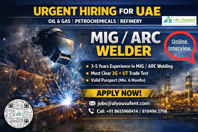 MIG ARC Welder working on Oil and Gas pipeline in UAE