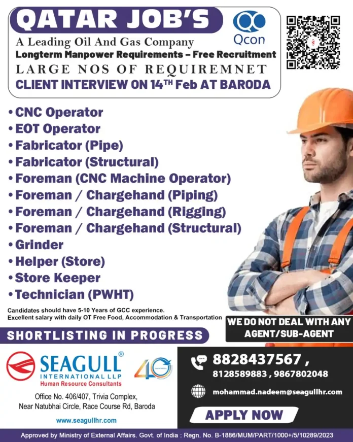 Qatar oil and gas job recruitment drive by Seagull International LLP