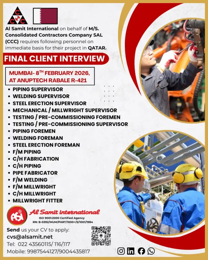 Construction jobs in Qatar with CCC through Al Samit International recruitment