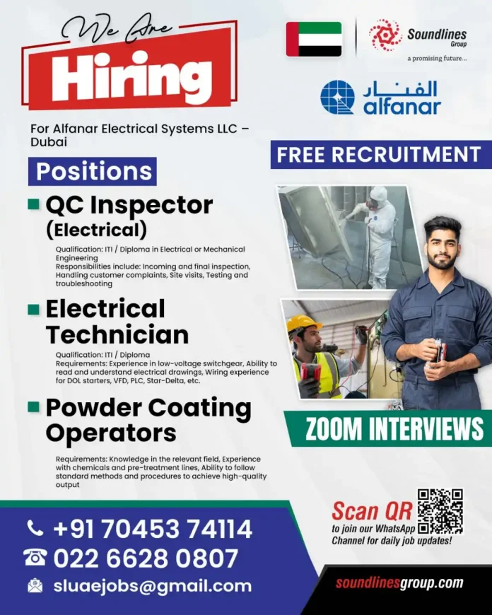 Alfanar Electrical Systems LLC Dubai Job Openings - QC Inspector, Electrical Technician, Powder Coating Operator