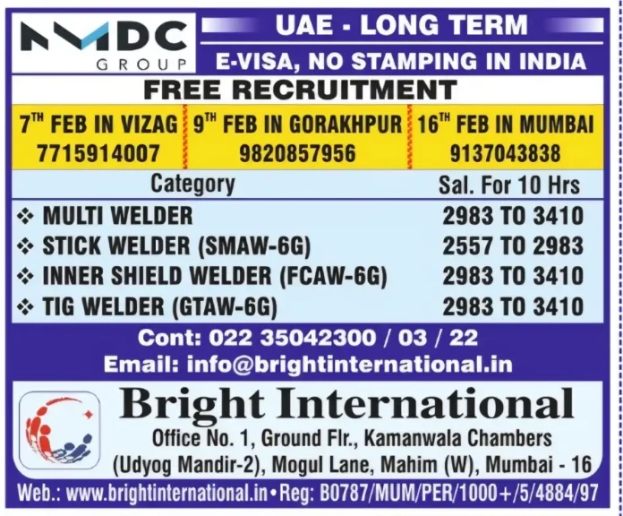 MMDC UAE Multi Welder Job Recruitment Poster by Bright International