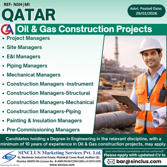 Oil & Gas Construction Jobs in Qatar 2026 - Managerial Positions Available