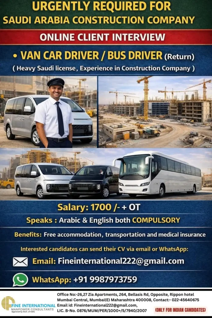 Van Bus Driver Job Opportunity Saudi Arabia Construction Company