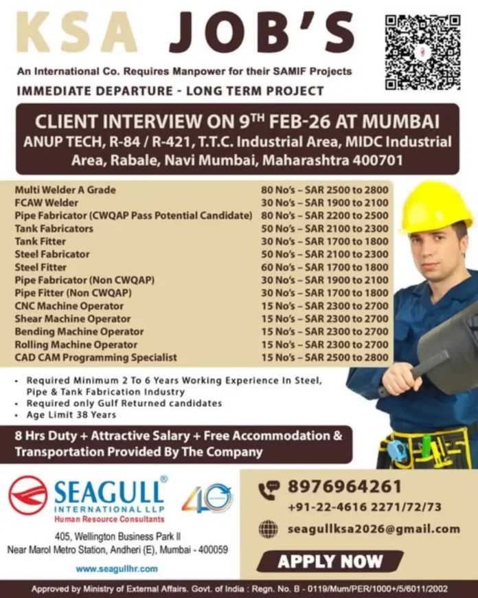 KSA Jobs for Welders and Fabricators - Immediate Departure to Saudi Arabia